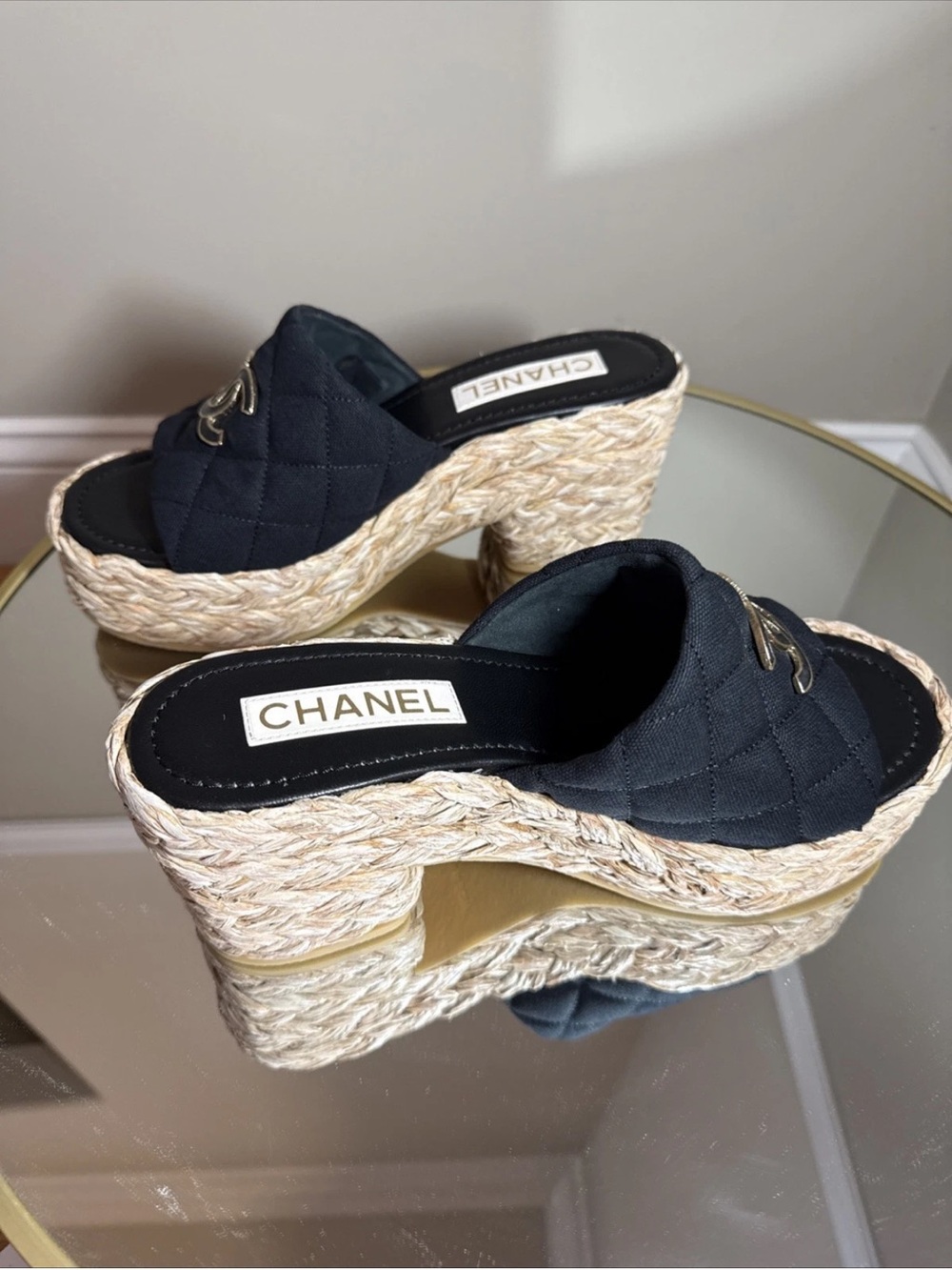 Chanel 25C Platform Raffia CC interlocking logo slides sandal size 37 - Picture 8 of 15